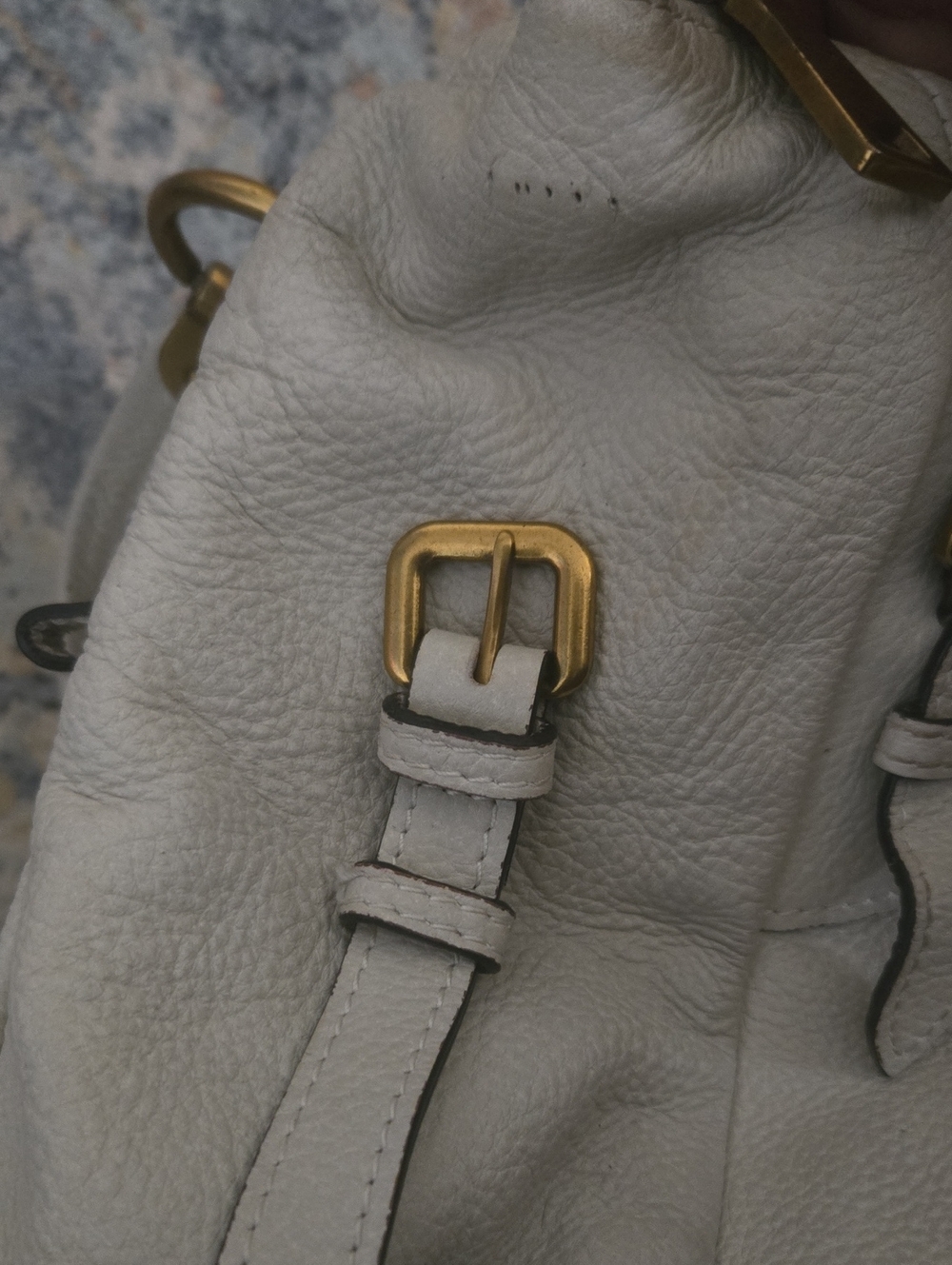 Prada Cream Leather Shoulder Bag with Gold-Tone Hardware - Picture 13 of 16